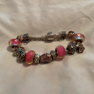 Pandora style Sterling Silver Breast Cancer Awareness Charm Bracelet